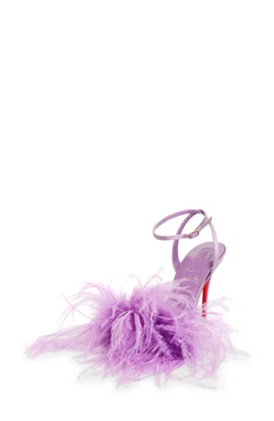 Christian Louboutin Miss Z Loubipoupi Feather Embellished Ankle Strap Sandal In Purple