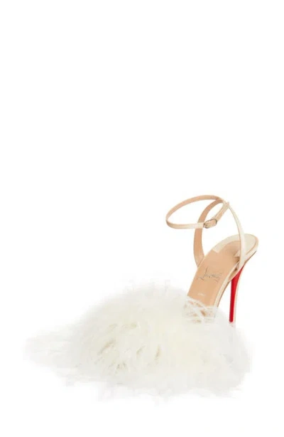 Christian Louboutin Miss Z Loubipoupi Feather Embellished Ankle Strap Sandal In White