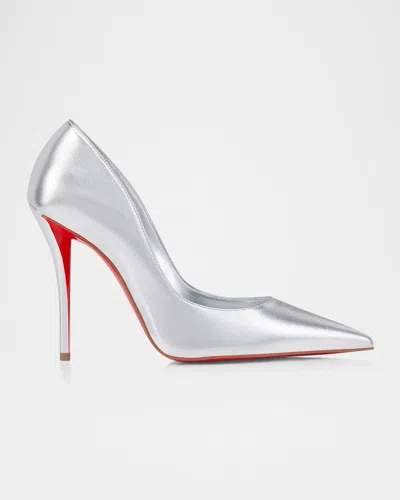 CHRISTIAN LOUBOUTIN MISS Z METALLIC LEATHER RED SOLE PUMPS