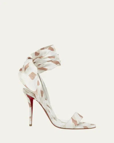 Christian Louboutin Miss Z Multi Silk Ankle-wrap Red Sole Sandals