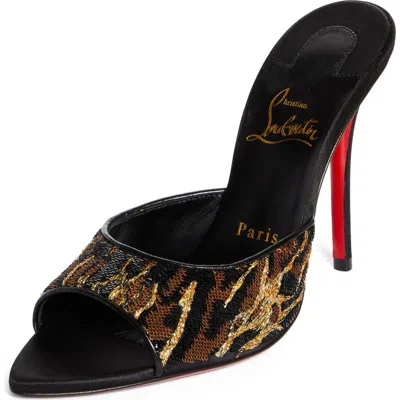 Christian Louboutin Miss Z Ocelot Sequin Silk Sandal In Brown Multi/black