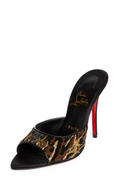 Christian Louboutin Miss Z Ocelot Sequin Silk Sandal In Brown Multi/black