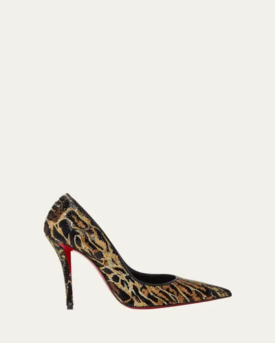 CHRISTIAN LOUBOUTIN MISS Z SEQUIN ANIMAL RED SOLE PUMPS