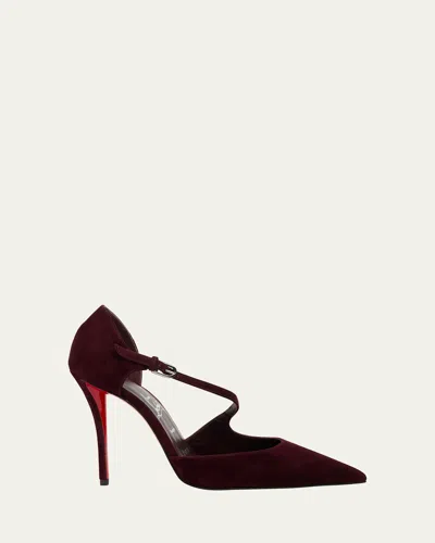 CHRISTIAN LOUBOUTIN MISS ZIGGYTA SUEDE RED SOLE PUMPS