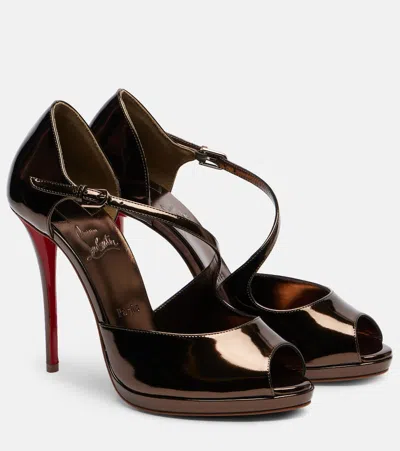 Christian Louboutin Miss Zigourata 120 Mirrored Leather Sandals In Brown