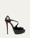 Christian Louboutin Miss Zigourata Alta Patent Leather Red Sole Platform Sandals In Black
