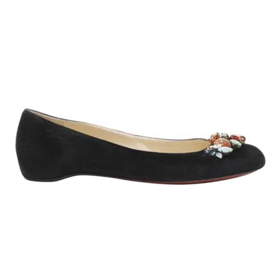 Pre-owned Christian Louboutin Mixed Crystal Stone Embellished Black Suede Flats Eu37.5