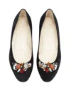 CHRISTIAN LOUBOUTIN MIXED CRYSTAL STONE EMBELLISHED BLACK SUEDE FLATS