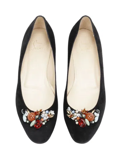 Christian Louboutin Mixed Crystal Stone Embellished Black Suede Flats In Multi