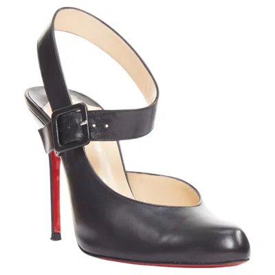 Pre-owned Christian Louboutin Miyousra 100 Black Goat Skin Buckle D'orsay Pumps Eu37.5