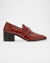 Christian Louboutin Mj Croco Chain Red Sole Heeled Loafers In Brown