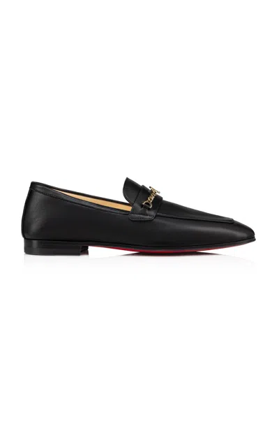 Christian Louboutin Leather Chain Red Sole Loafers In Black