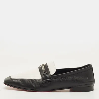 Pre-owned Christian Louboutin Mj Moc Size 39 Black/white Leather Smoking Slippers