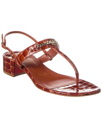 Christian Louboutin Mj Embellished Croc-effect Patent-leather Sandals In Brown