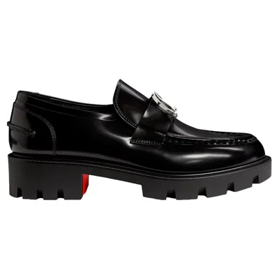 Pre-owned Christian Louboutin Moc Lug Flat (womens) Sneakers In Lin In Black/lin Black
