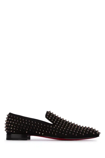 Christian Louboutin Dandelion Grosgrain-trimmed Studded Knitted Loafers In Black