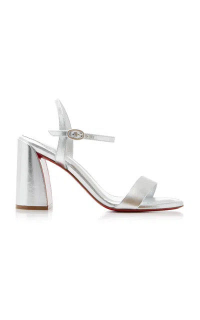 Christian Louboutin 85mm Miss Jane Metallic Leather Red Sole Ankle-strap Sandals In Silver