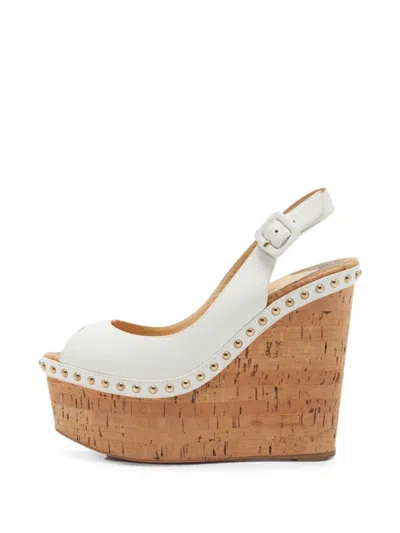 Pre-owned Christian Louboutin Monico Cork Platform Wedge Sandals In White