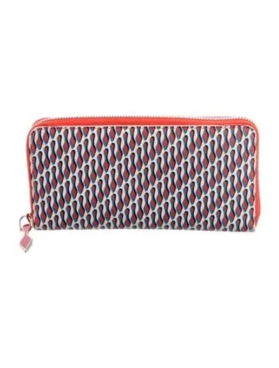Pre-owned Christian Louboutin Monogram Pattern Continental Wallet In Red