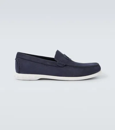 Christian Louboutin Moonboat Leather Boat Shoes In Blue