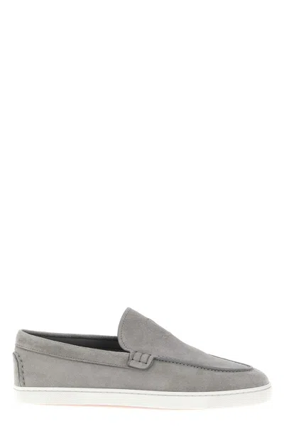 Christian Louboutin Suede Loafers With Round Toe Design In Gray