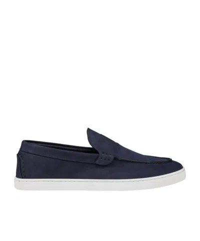 Christian Louboutin Moonboat Leather Boat Shoes In Blau Nit