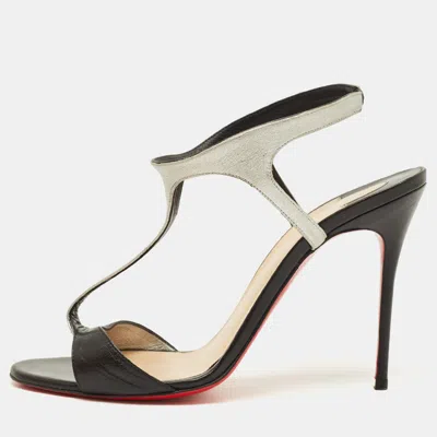 Pre-owned Christian Louboutin Morphetina Size 39.5 Black/silver Leather Ankle Strap Sandals