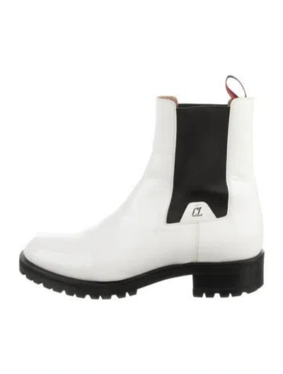 Pre-owned Christian Louboutin Motok Patent Leather Chelsea Boots In White