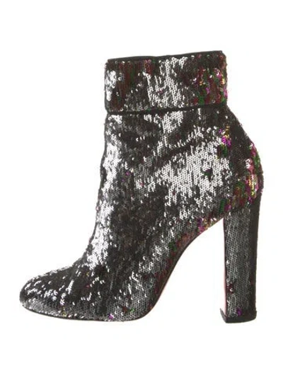 Pre-owned Christian Louboutin Moulamax 100 Sequins Boots In Silver