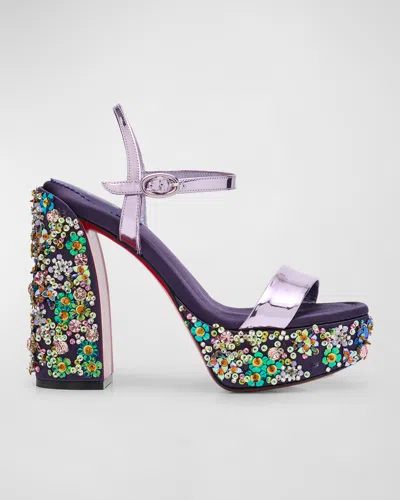 Christian Louboutin Movida Jane Beaded Red Sole Platform Sandals In Multi