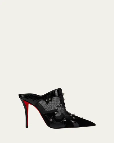 Christian Louboutin Mulatiag Suede Mesh Red Sole Mule Pumps In Black