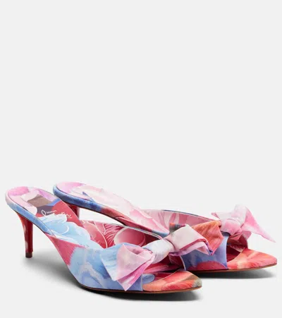 Christian Louboutin Mulazee 60mm Crepe De Chine Kitten Heel Mules In Multi
