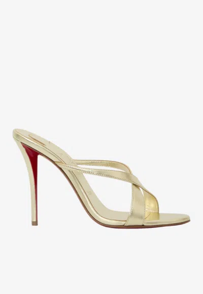 Christian Louboutin Mulazee Cross 100 Laminated Nappa Mules In Gold