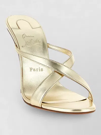 CHRISTIAN LOUBOUTIN MULAZEE CROSS STRAP METALLIC OPEN TOE MULES