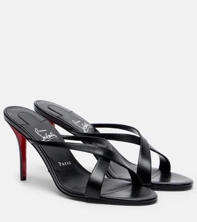 Christian Louboutin Mulazee Leather Mules Crossover Straps Stiletto Heel In Black