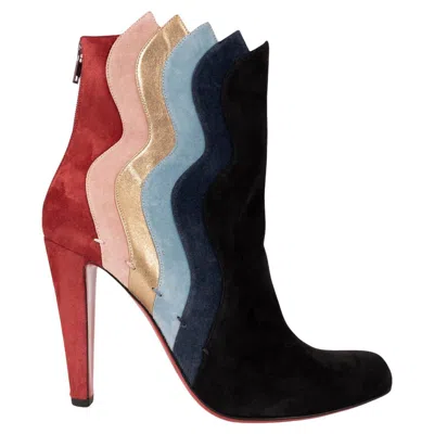 Pre-owned Christian Louboutin Multi Suede 2016 Wavy 85 Ankle Boots Shoes 38.5 In Black