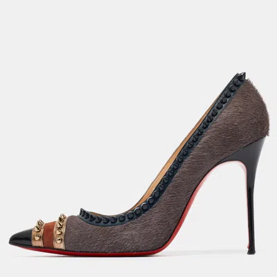 Pre-owned Christian Louboutin Multicolor Calf Hair And Leather Malabar Hill Spiked Pointed Toe Pumps Size 41