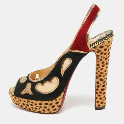 Pre-owned Christian Louboutin Multicolor Calf Hair And Suede Slingback Peep Toe Pumps Size 41