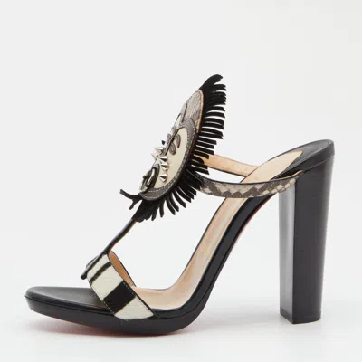 Pre-owned Christian Louboutin Multicolor Calfhair Leather And Python Kimpa Mask Cuff Python Slide Sandals Size 38.5