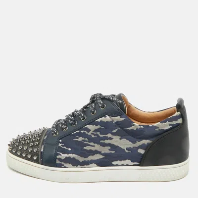 Pre-owned Christian Louboutin Multicolor Canvas And Leather Louis Junior Spikes Lace Up Sneakers Size 45