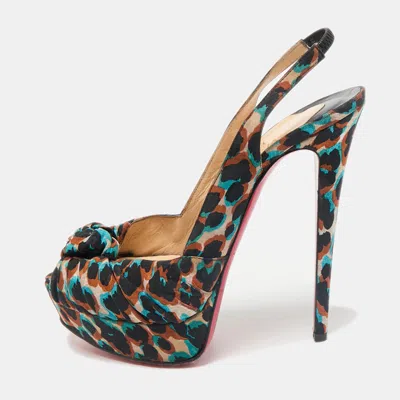 Pre-owned Christian Louboutin Multicolor Canvas Jenny Peep Toe Pumps Size 39.5