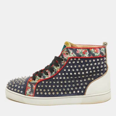 Pre-owned Christian Louboutin Multicolor Canvas Leather Louis Spikes High Top Sneakers Size 44