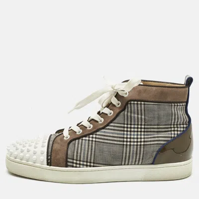 Pre-owned Christian Louboutin Multicolor Check Fabric And Leather Louis Spike High Top Sneakers Size 42.5