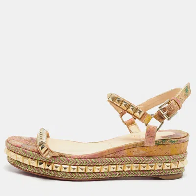 Pre-owned Christian Louboutin Multicolor Cork Cataclou Ankle Strap Sandals Size 40