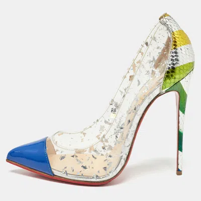 Pre-owned Christian Louboutin Multicolor Embossed Snakeskin Patent And Pvc Debout Pumps Size 40