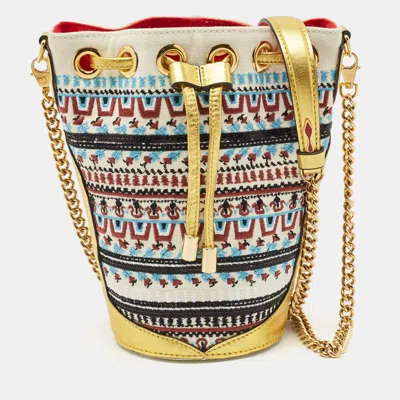 Pre-owned Christian Louboutin Multicolor Embroidered Canvas Loubiphone Bucket Bag