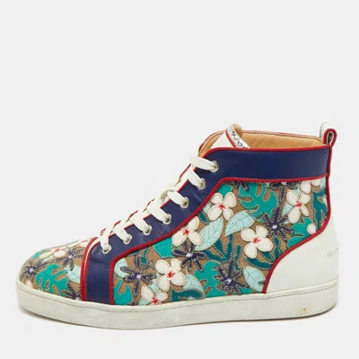 Pre-owned Christian Louboutin Multicolor Embroidered Suede And Leather Louis Patch High Top Sneakers Size 43