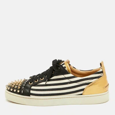 Pre-owned Christian Louboutin Multicolor Fabric And Leather Varsi Junior Spikes Low Sneakers Size 42