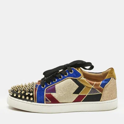Pre-owned Christian Louboutin Multicolor Fabric And Suede Vieira Spikes Orlato Sneakers Size 38