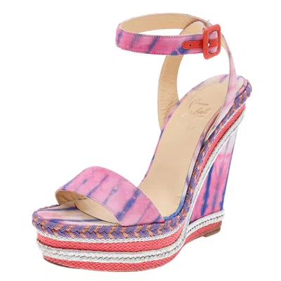 Pre-owned Christian Louboutin Multicolor Fabric New Duplice Ankle Strap Wedges Platform Sandals Size 39